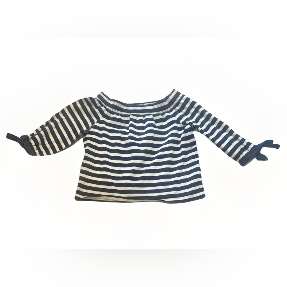 J Crew Small Womens Cotton Stripe Printed Off The Shoulder Blouse Blue White